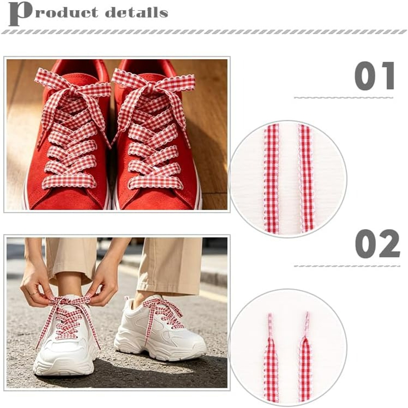 1 Pair Checkered Flat Shoelace - Lace Replacement Flat 评论和价格
